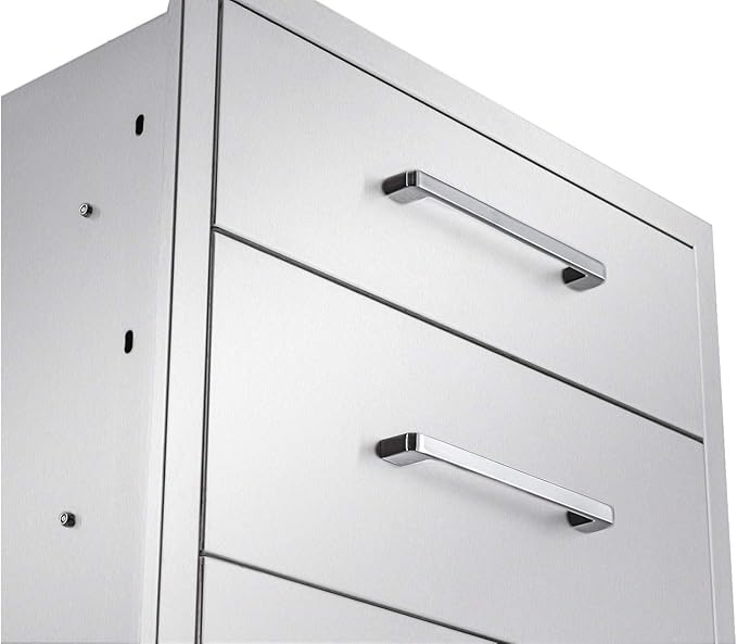 Outdoor Kitchen Drawers Stainless Steel 3-Drawer BBQ Drawer 18" W x 21" H x 23" D Enclosed Built-in Drawer Flush Mount for Outdoor Kitchens & BBQ Islands