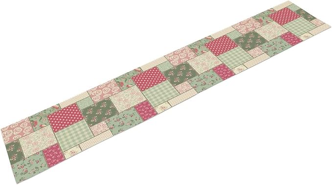 Patchwork Flowers Table Runner, Boho Plaid Floral Retro Romantic Rose Plants Table Runner for Dining Coffee Party Holiday Farmhouse 13x120in