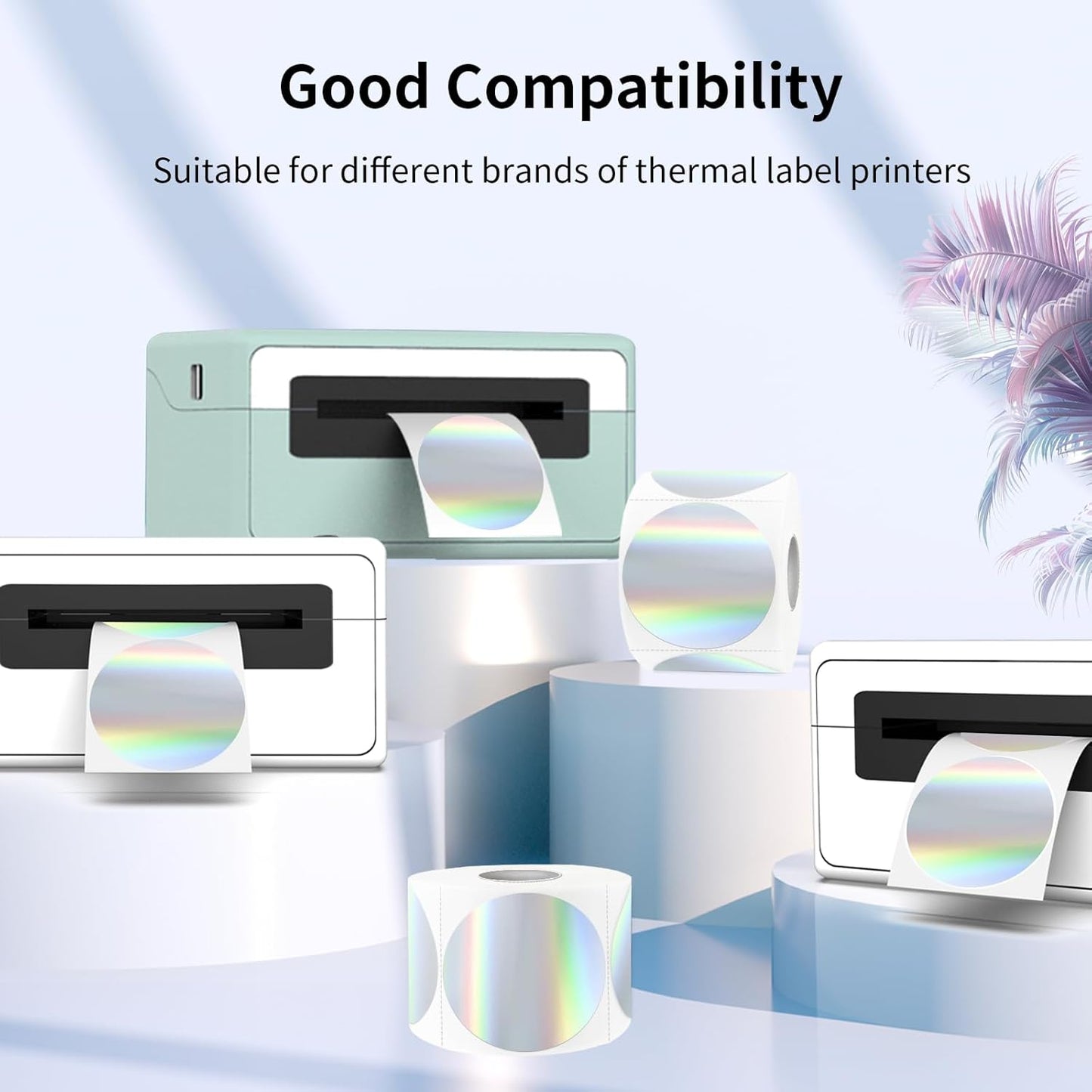 2" Holographic Thermal Label Stickers, Round Direct Thermal Label Stickers, Thermal Printer Sticker Labels for Gift Wrapping, Self-Adhesive Custom Logo Design- Silver