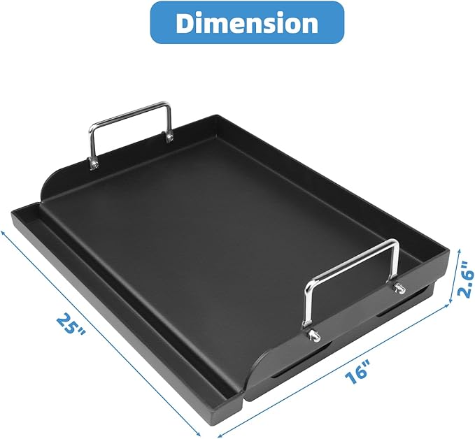 25" x 16" Griddle Plate for Gas Grill - Nonstick Coating Cooking Griddle for Charcoal/Electric Grill, Large Universal Flat Top Plate with Grease Groove and Removable Handles
