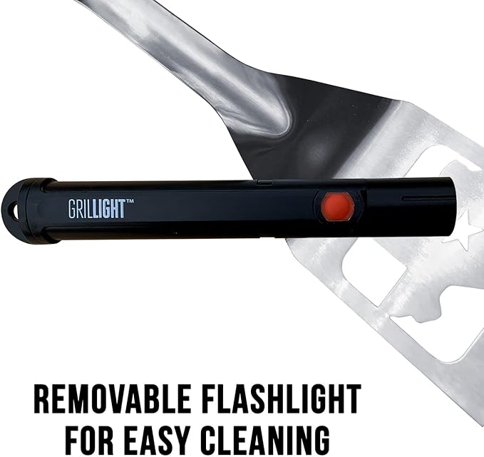 GRILL LIGHT Stainless Steel Lone Star Texas BBQ Grilling Spatula Turner with LED Flashlight - Thick Restaurant Grade Steel - Waterproof & Dishwasher Safe - Grill in the Dark