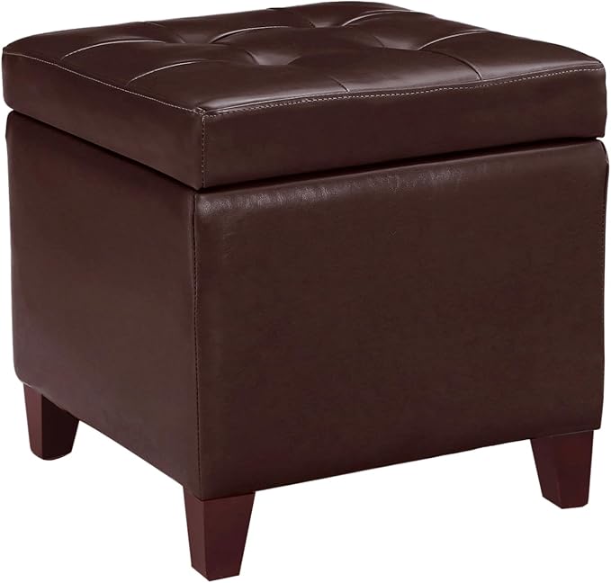 Homebeez Tufted Faux Leather Storage Ottoman Square Cube Foot Rest Stool with Flip Top (Brown)