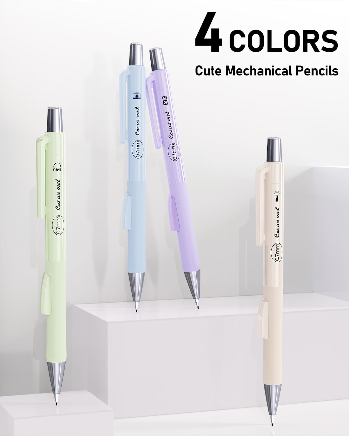 Four Candies Cute Mechanical Pencil Set with Case, 4PCS 0.7mm Pastel Fast Click Aesthetic Mechanical Pencils with 480PCS HB Lead Refills, 2 Erasers, 12 Eraser Refills School Supplies for Girls Writing