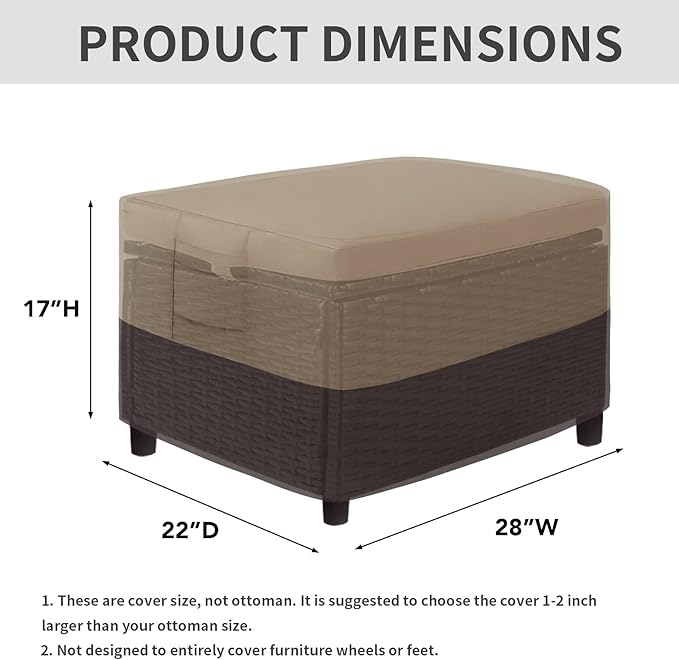 Easy-Going Outdoor Ottoman Cover, Waterproof Patio Ottoman Cover, Heavy Duty Outdoor Furniture Cover with Padded Handles (28"x22"x17", Camel/Dark Brown)