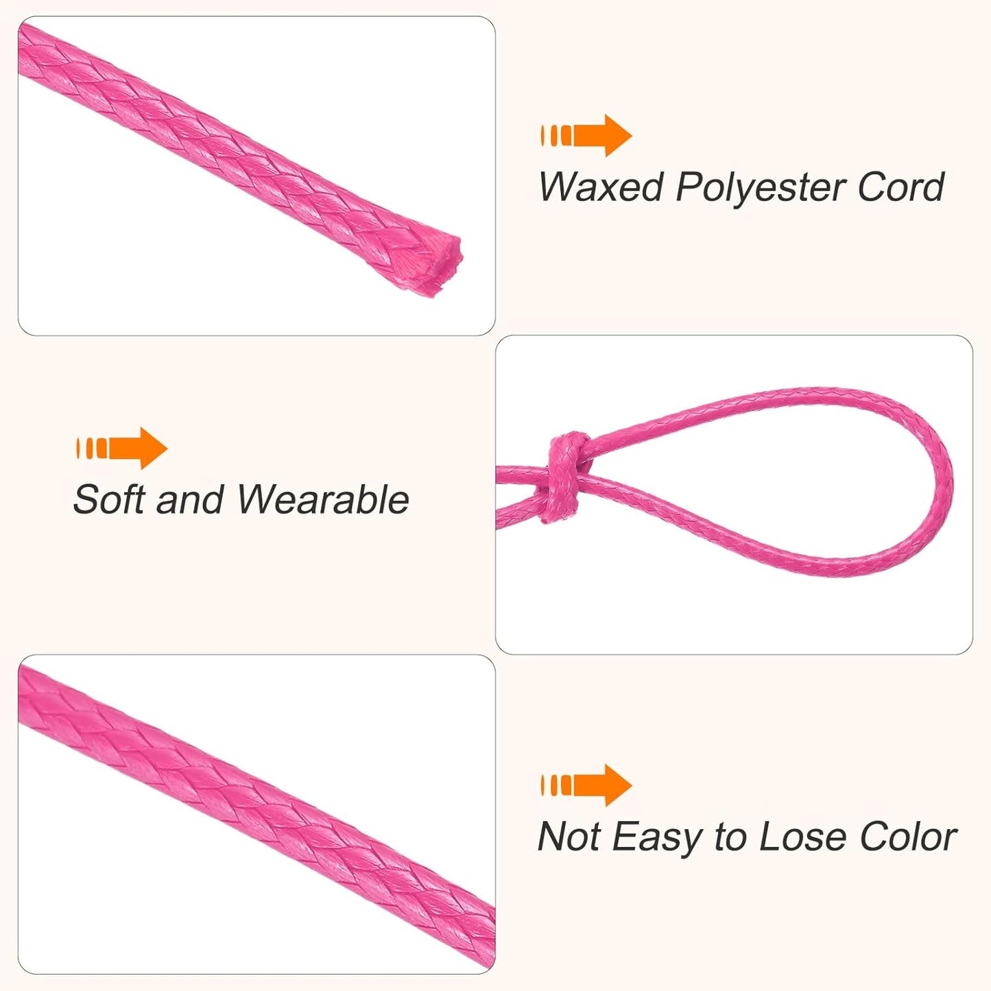 MECCANIXITY Waxed Cord 1mm Waxed Thread 87 Yard Wax String Leather Cord for Bracelet Making, Necklaces, Beading, Jewelry Making and DIY Crafts(Dark Pink)