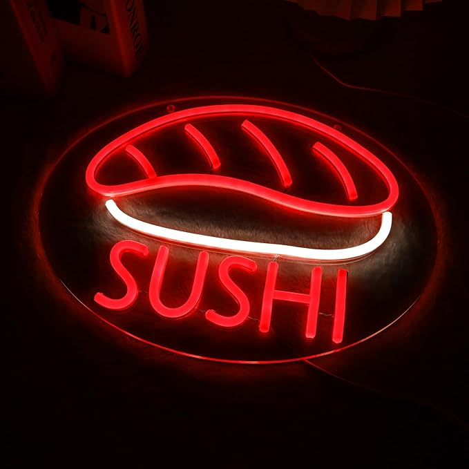JFLLamp SUSHI Neon Signs for Wall Decor Neon Lights for Business Led Signs Suitable for Japanese Restaurant Convenience Stores Supermarkets Office Bar Pub 5V Power Adapter 17.3*10.2 Inch(Red + White)