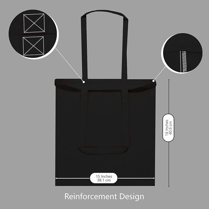 TOPDesign 24-Pack Economical 16"x15" Black Cotton Tote Bag, Lightweight Medium Reusable Grocery Shopping Cloth Bags, Suitable for DIY, Advertising, Promotion, Gift, Activity