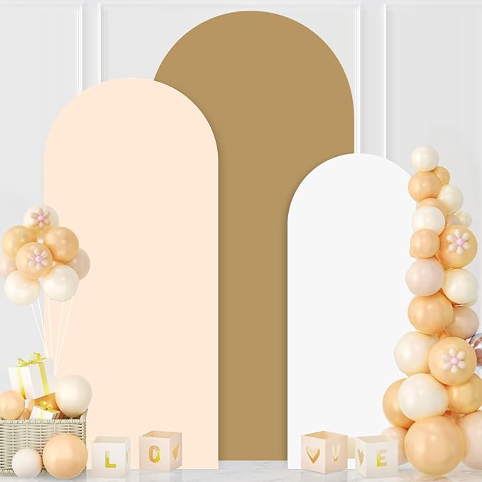 MODFUNS Mixed Color Arch Backdrop Covers 4ft 5ft 6ft Khaki Beige White Spandex Arch Cover Set of 3 Fitted Arch Covers Stetchy Backdrop Chiara Arch Cover for Wedding Ceremony Birthday Party Arch Decor