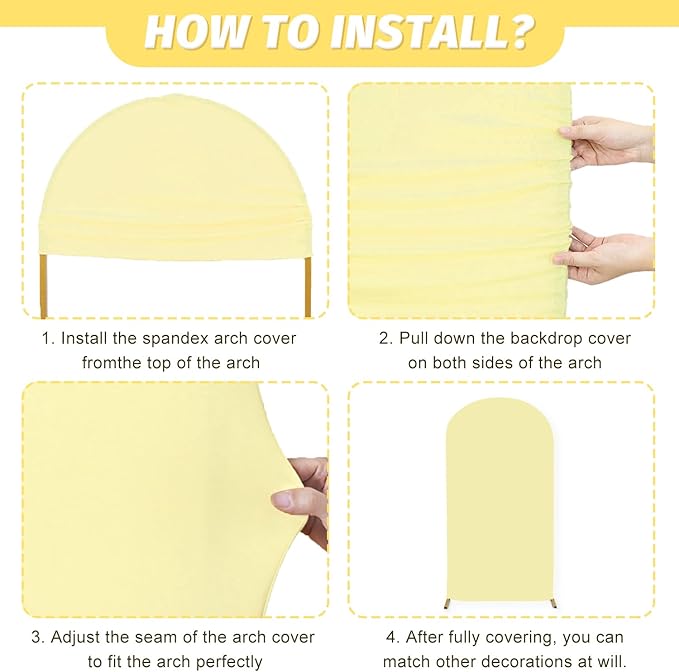 MODFUNS Light Yellow Arch Cover Set of 3 Spandex Arch Stand Cover 4ft 5ft 6ft Fitted Round Top Chiara Arch Covers Stretchy Arch Covers Fabric for Birthday Party Ceremony Decoration