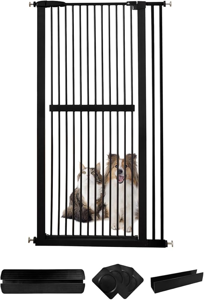 Lumizone Extra Tall Cat Gate 61.02" High Pressure Mounted Extra Wide 34.06"-38.38" (17Sizes) 1.37" Gap No Drilling Auto-Close Tall Pet Gate for Dogs (Black, 34.06"-38.38" W)