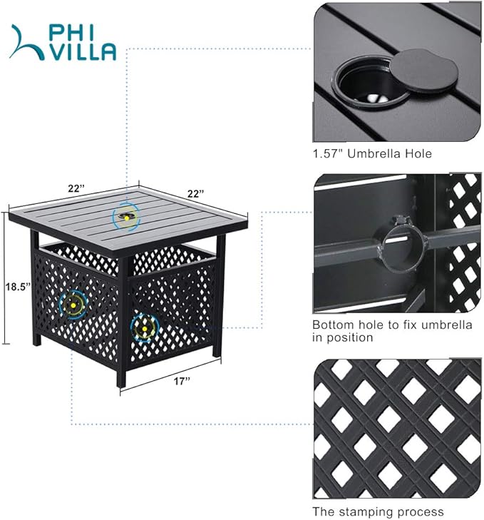 PHI VILLA Outdoor Patio Umbrella Side Table Base Stand with 1.57" Umbrella Hole for Garden,Pool Deck - Black