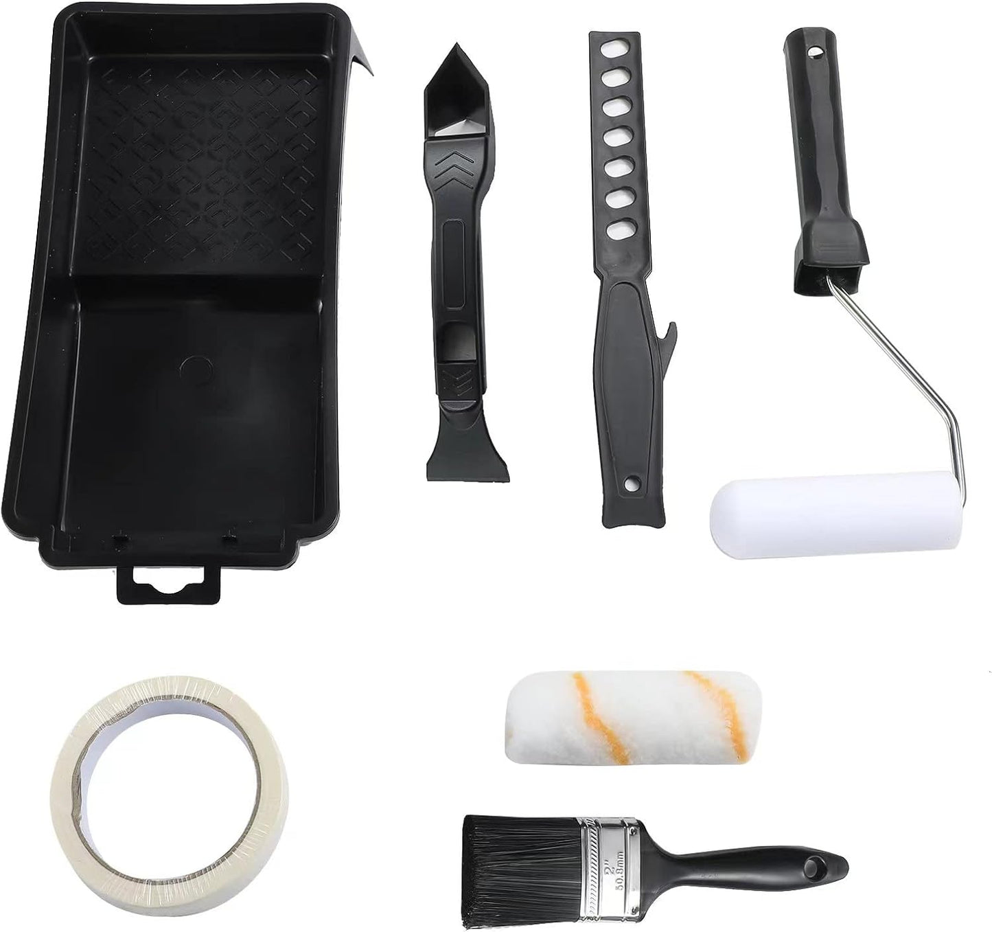 Small Paint Roller Supplies Kit - Mini Paint Roller Frame 4 inch, 2inch Paint Brush, Acrylic Roller Covers, Foam Roller Covers, Paint Tray, Paint Mixing Stick, Masking Tape