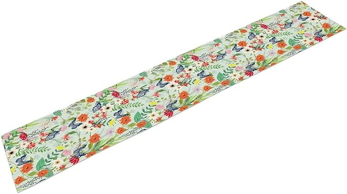 Butterfly Table Runner, Colorful Wildflower Butterfly Spring Table Runner for Holiday Kitchen Dining Home Party Outdoor 13x60in