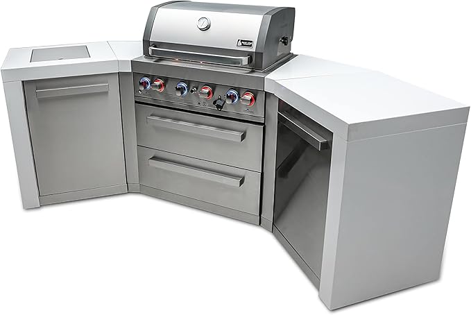 Mont Alpi MAi400-D45 32-Inch Deluxe 45-Degree 4-Burner 78000 BTU Deluxe Stainless Steel Island Outdoor Kitchen Gas Barbecue Island Grill with Ceramic Infrared Side & Rear Burners + Granite Countertops