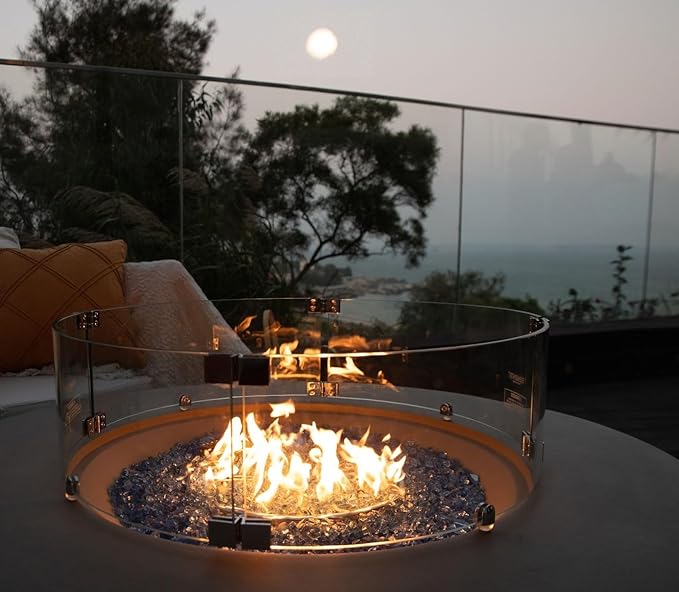 All Fire Table Pit Wind Screens and Stainless Steel Buner Lid from ELEMENTI | ELEMENTI Plus and MODENO (Wind Screens, Round 25.4" WS - 022)