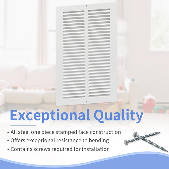 8"W x 14"H [Duct Opening Size] Steel Return Air Grille, Air Return Vent Cover for Ceiling and Sidewall - HVAC Air Vent Covers - [Outer Dimensions: 9.75"W x 15.75"H]