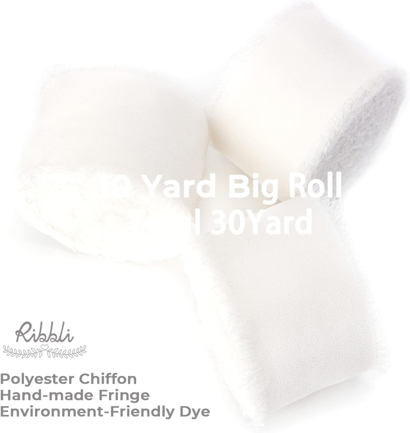 Ribbli White Chiffon Ribbon - 1.5 inch x 30 Yard Handmade Silk, Fringe Chiffon for Wedding Invitations, Gift Wrapping, Bridal Bouquets, Flower Arrangement