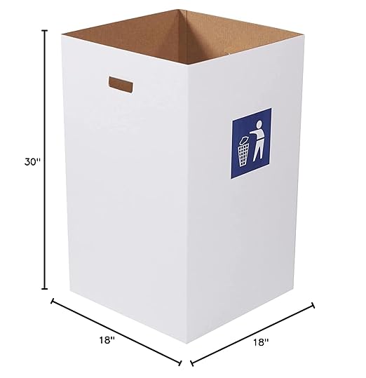 Box USA 40 Gallon 18" L x 18" W x 30" H 10-Pack Cardboard Trash Cans and Recycling Bins, Reusable or Disposable Pop Up Garbage Boxes for Parties, Outdoor Events, Heavy Duty, Waste