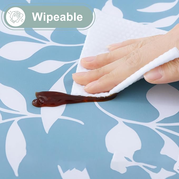 misaya Rectangle Waterproof Vinyl Table Cloth, Wipeable Tablecloth with Flannel Backing, Plastic Table Cover for Dinner, Picnic, Indoor and Outdoor (Blue Leaves, 54" x 78")