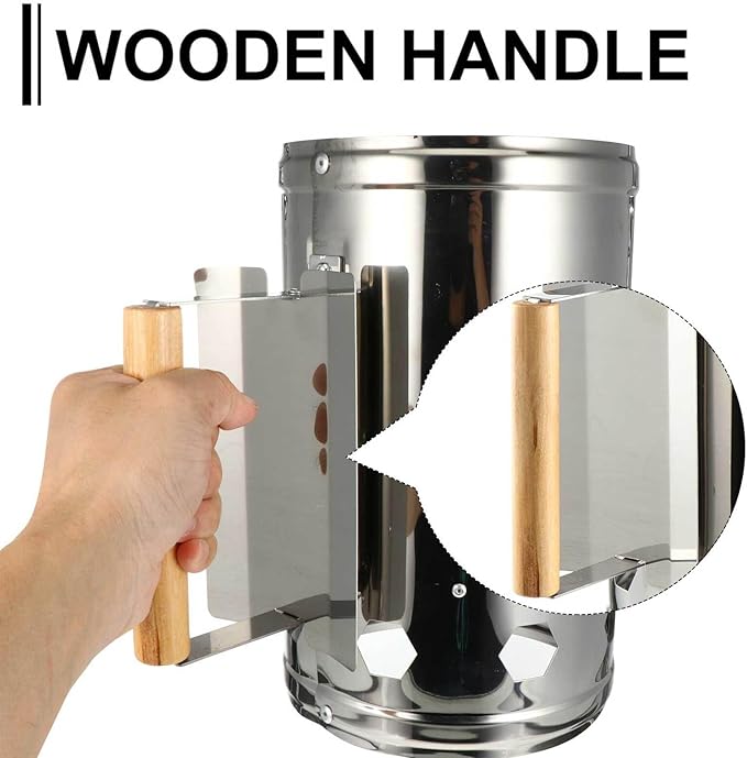 Luxshiny Outdoor Barbecue Charcoal Chimney Starter Bucket with Heat Shield and Wooden Handle Fire Starter for Quick Ignition Safe Odorless Grill Tool for Camping and Bbq Cooking