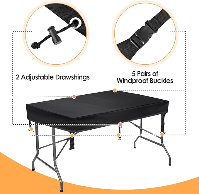 TOHONFOO Rectangular Folding Table Cover - Waterproof Anti-UV Outdoor Table Covers - Outdoor Table Cover 72" L x 30" W x 6" H
