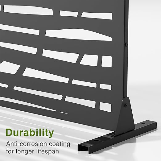 Casaphoria Metal Privacy Screen Outdoor, 72" H x 47" W Freestanding Decorative Privacy Screen for Patio Deck Balcony Garden with Stable Base, Black-Jungle