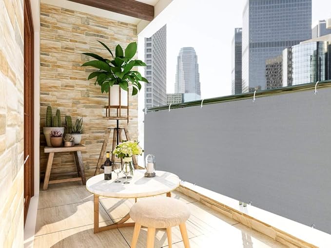 LOVE STORY 3'x10' Gray Balcony Screen Privacy Fence Cover (HDPE) UV Protection Weather-Resistant 3 FT Height Shield for Deck, Patio, Backyard, Outdoor Pool, Porch, Railing