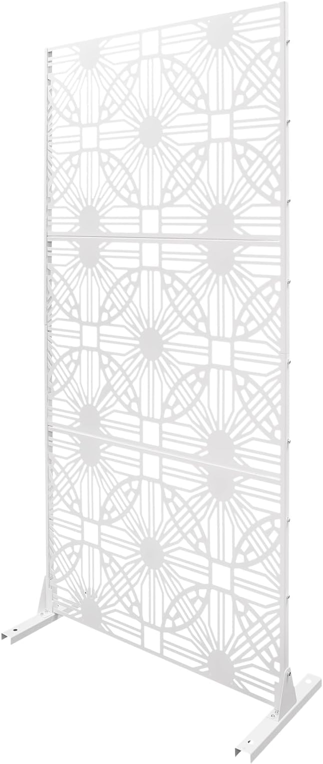 Outdoor Privacy Screen Freestanding, 36" W x 71.5" H Outdoor Decorative Screen Backyard Privacy Fence for Patio Garden Balcony Porch, White Lattice Panels
