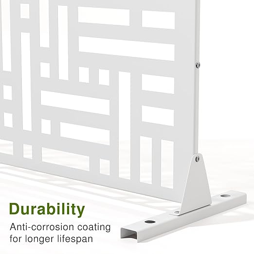 Casaphoria Metal Privacy Screen Outdoor, 72" H x 47" W Freestanding Decorative Privacy Screen for Patio Deck Balcony Garden with Stable Base, White-Helen