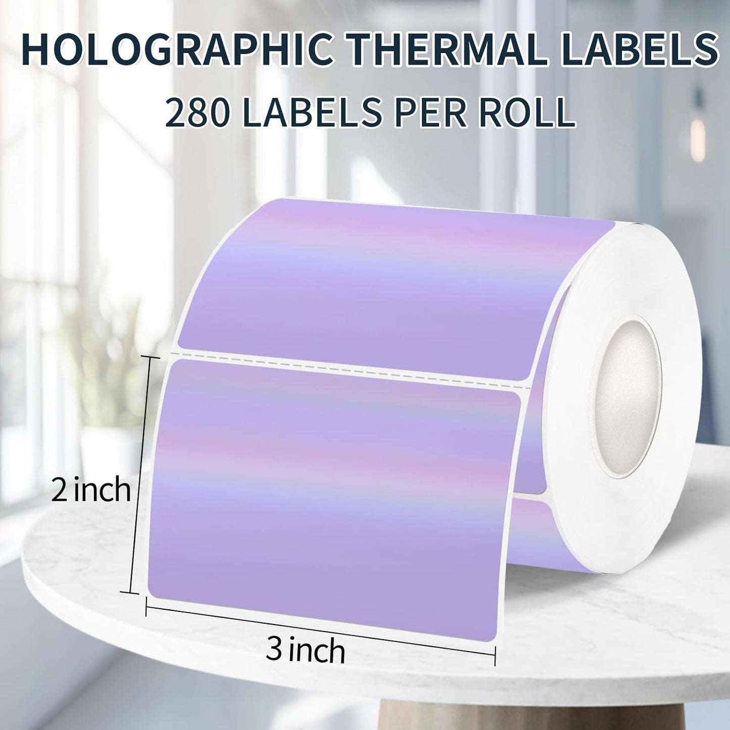 2" x 3" Holographic Thermal Label Stickers Purple,Printable Rainbow Glitter Thermal Printer Sticker Labels for Gift Wrapping, Self-Adhesive Name Price Tag DIY Custom Logo Design (280 pcs)