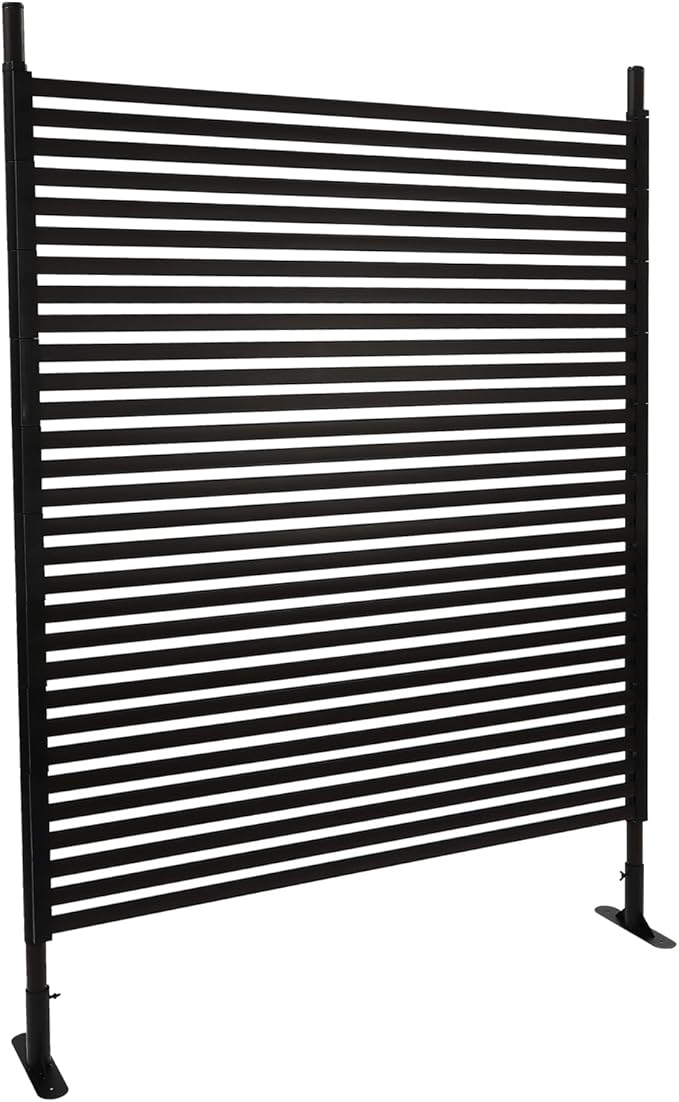 Outdoor Privacy Screens Freestanding, 47" W x 71" H Metal Slatted Decorative Privacy Screen and Panels with Stand, Brown Backyard Panels for Garden Patio