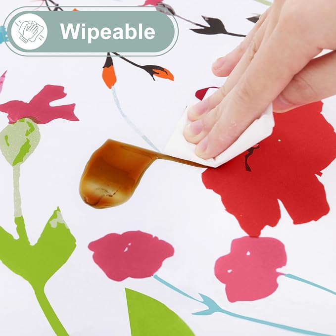 misaya Rectangle Waterproof Vinyl Table Cloth, Wipeable Tablecloth with Flannel Backing, Plastic Table Cover for Dinner, Picnic, Indoor and Outdoor (Flowers, 60" x 102")