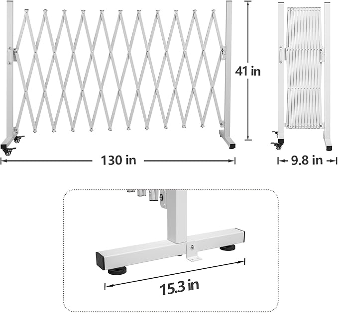 Aluminum Expandable Garden Fence, Portable Barricade Gate with Casters, Expansion Size 201×15.2×40.6 inches, Adjustable Flexible Fence Mobile Barricade Safety Barrier