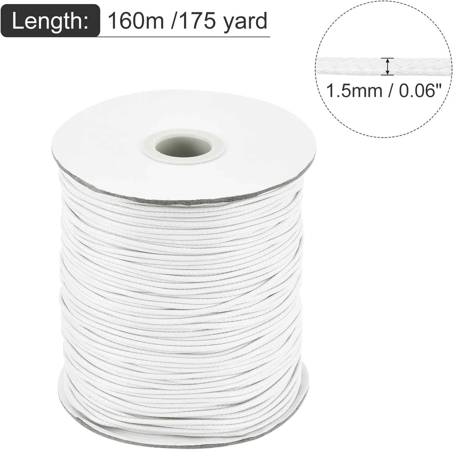 MECCANIXITY Waxed Cord 1.5mm Waxed Polyester Cord 175 Yard Wax String for Bracelet Making,Necklaces, Beading,Jewelry Making and DIY Crafts(White)
