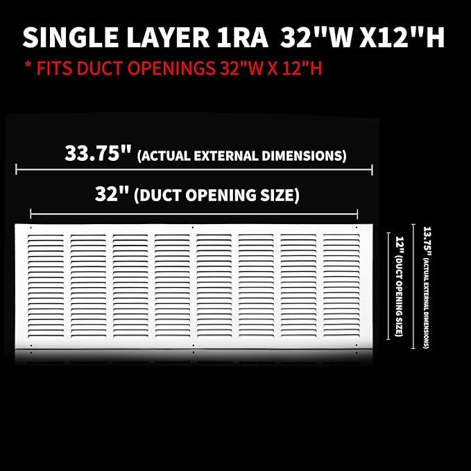 32x12 Return Air Grille(Duct Opening Size),Air Return Vent Cover,Flat Vent Cover,Rejillas De Aire Acondicionado Para Casa,Return Air Grilles,Outer Dimensions:33.75"Wx13.75"H(32"W x 12"H, Duct Opening)
