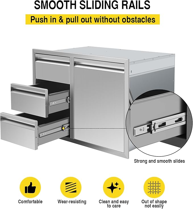 Outdoor Kitchen Drawer Combo, BBQ Access Trash Drawer Combo With Stainless Steel, Outdoor Kitchen Trash Drawer For BBQ Island, Grilling Station, Outside Cabinet,G2