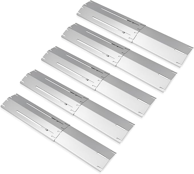 Universal replacement heavy duty adjustable heat plate shield,Burner cover,Flavorizer bar,heat Tent,Flamer tamer for gas grill models,Extends from 11.75"up to 21"L (304 Stainless Steel, 5 Pack)