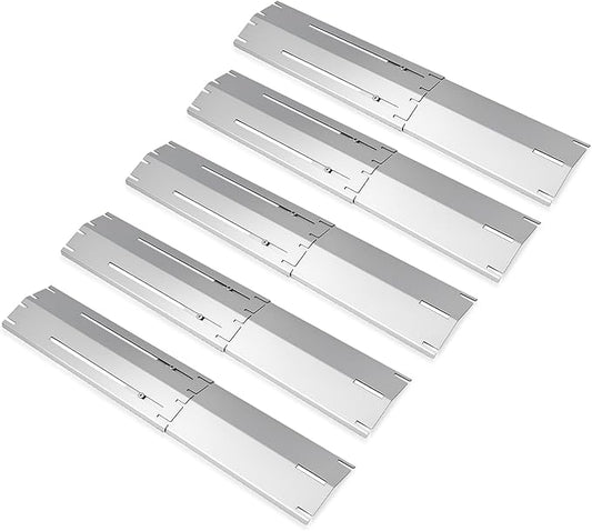 Universal replacement heavy duty adjustable heat plate shield,Burner cover,Flavorizer bar,heat Tent,Flamer tamer for gas grill models,Extends from 11.75"up to 21"L (304 Stainless Steel, 5 Pack)