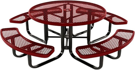 COATEDOUTDOORFURNITURE Heavy-Duty Portable Outdoor Kids Table with Umbrella Hole, Expanded Metal Kids Picnic Table, Commercial-Grade, Made in America (46 in, Round, Childrens, Textured Burgundy)