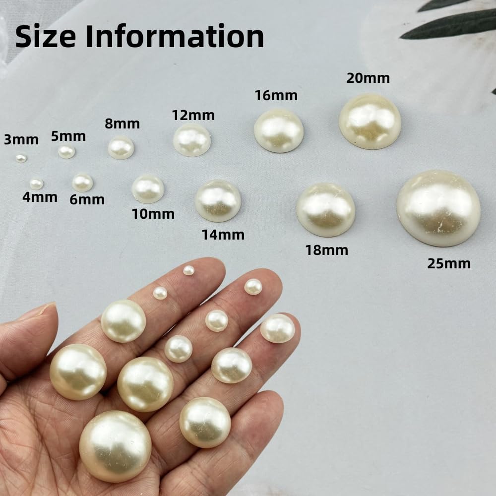 1200pcs 8mm Half Pearls for Crafts Flatback Round Half Pearl Beads for Jewelry Making Nail Art Scrapbook Craft Wedding Dress Decoration(Ivory White)