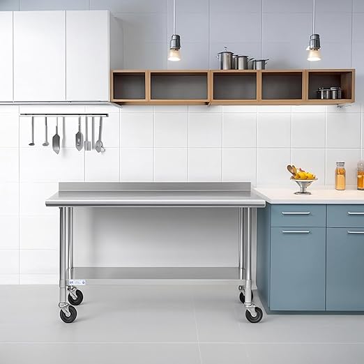 Hally Stainless Steel Table for Prep & Work 24 x 30 Inches with Caster Wheels, NSF Commercial Heavy Duty Table with Undershelf and Backsplash for Restaurant, Home and Hotel