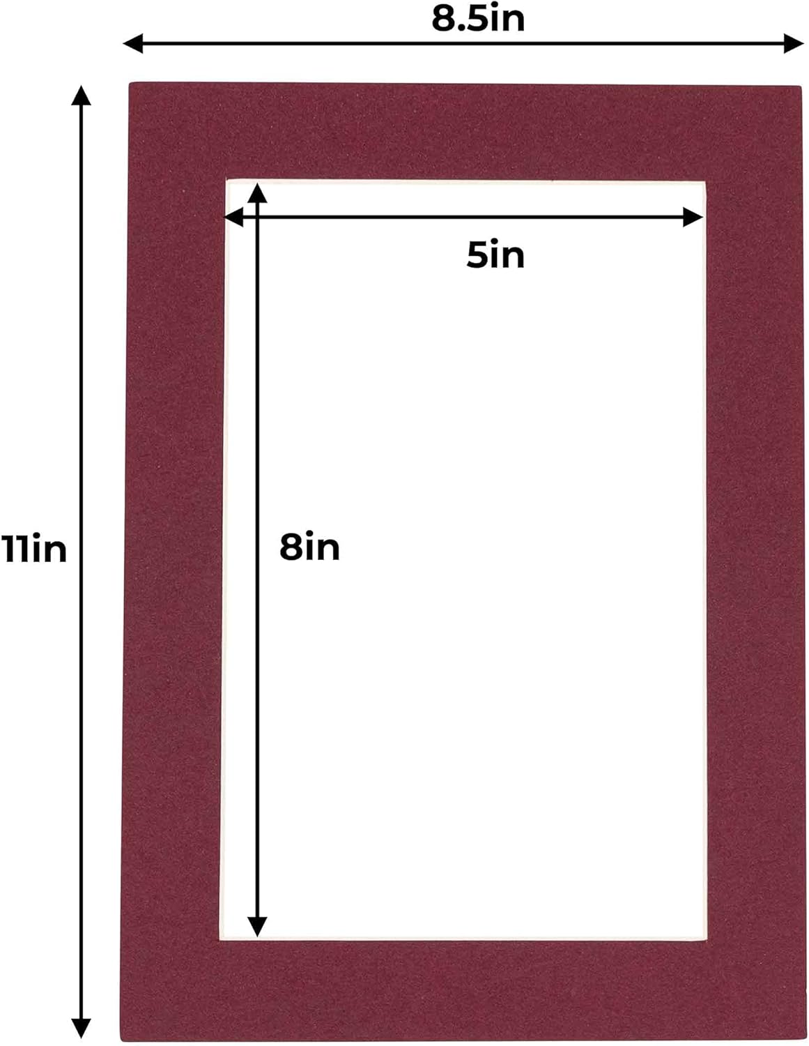 5.5x8.5 Mat for 8.5x11 Frame - Precut Mat Board Acid-Free Maroon 5.5x8.5 Photo Matte For a 8.5x11 Picture Frame, Premium Matboard for Family Photos, Show Kits, Art, Picture Framing, Pack of 10 Mats