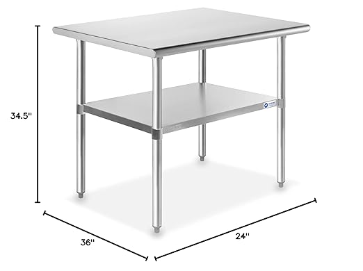 GRIDMANN Stainless Steel Work Table 36 x 24 Inches, NSF Commercial Kitchen Prep Table with Under Shelf for Restaurant and Home