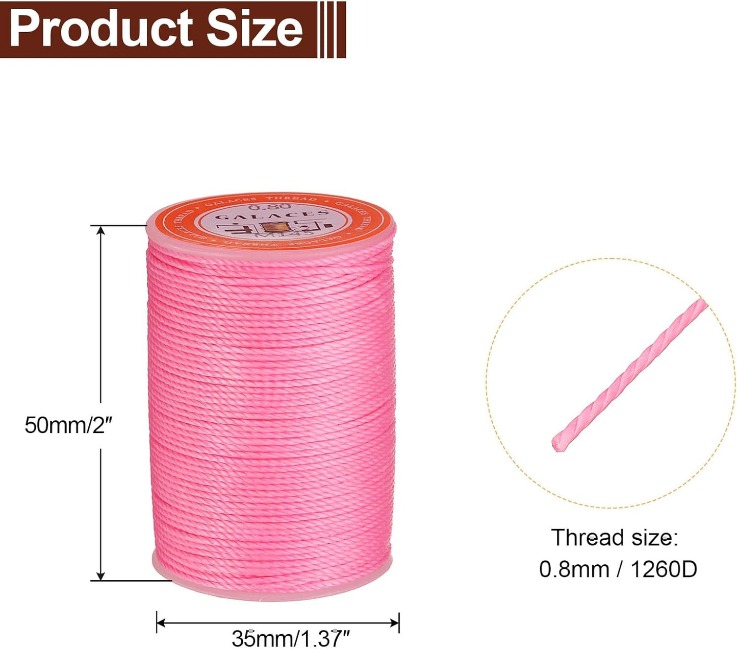 uxcell Round Leather Sewing Waxed Thread, 55m / 60 Yards Polyester Wax String, 0.80mm Wax Stitching Cord for Leather Crafts, Bookbinding, Bracelets Braided, Rose, 2pcs