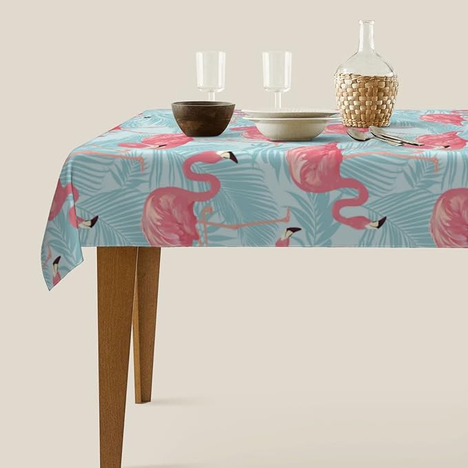 Worltoldb Flamingo Palm Leaf Tablecloths Polyester Table Cloth for Kitchen Dinning Table Washable Table Cover for Parties Wedding Picnic