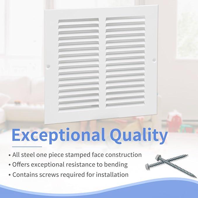 8"W x 8"H [Duct Opening Size] Steel Return Air Grille, Air Return Vent Cover for Ceiling and Sidewall - HVAC Air Vent Covers - [Outer Dimensions: 9.75"W x 9.75"H]