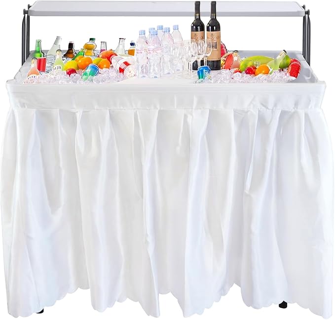 Nice C 4 ft Folding Ice Cooler Table, Party Cooler, Grazing Table, Tables with Drain, Party Tables, with Matching Skirt, Storage Shelf (White)