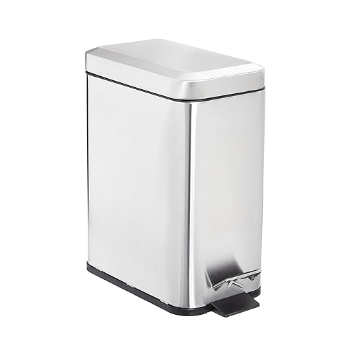 SIMPLEMADE Rectangle Step Trash Can - 5 Liter / 1.3 Gallon - Small with Lid, Stainless Steel for Bathroom | Office | Garbage | Metal Wastebasket (Steel)