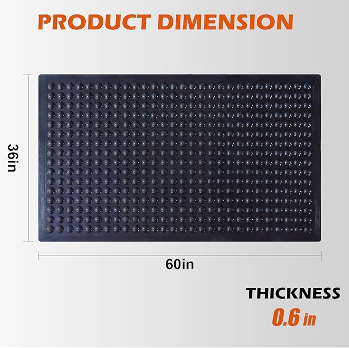 Black Rubber Bubble Anti-Fatigue Workplace Mat, Non-Slip Comfort Standing Floor Mat – Indoor, Outdoor, Garage, Workshop, Kitchen (36"x60" 2Pack)