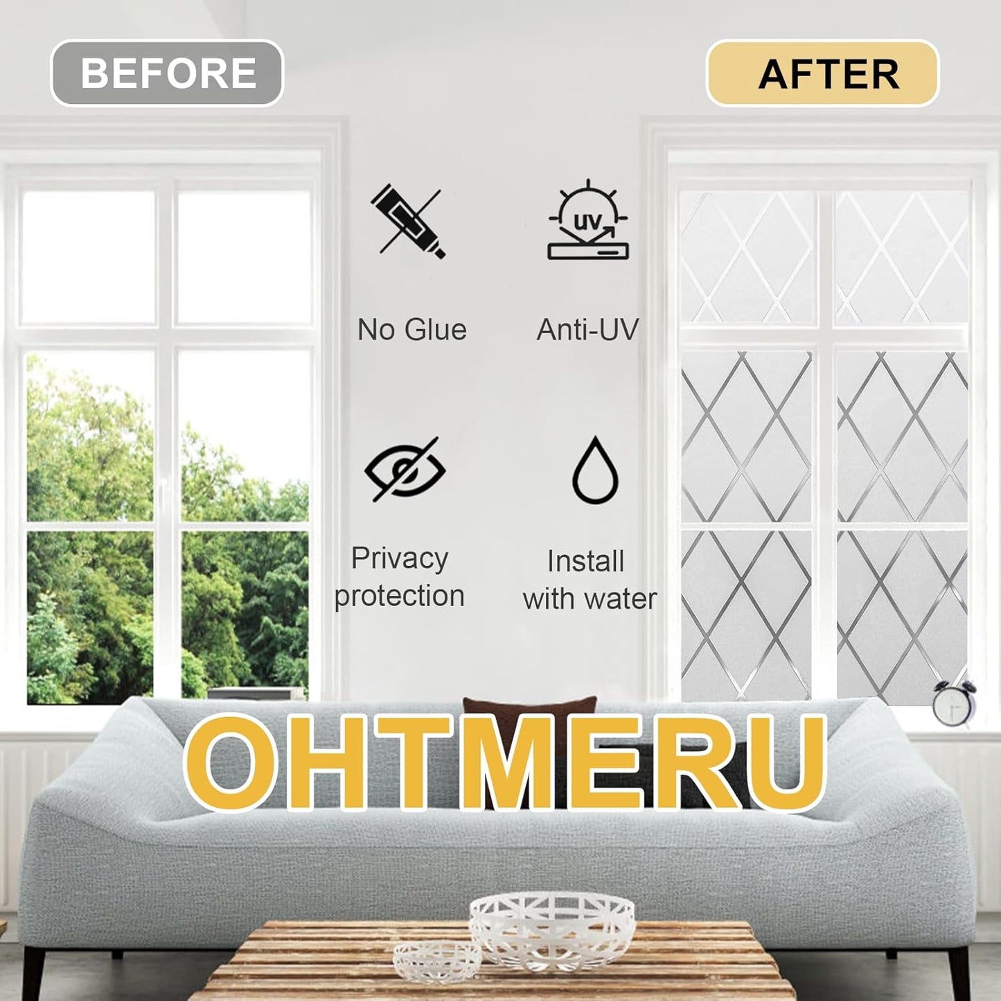 Window Privacy Film Decorative for Front Door, Bathroom Static Cling Stained Glass Sticker Opaque Heat Control UV Blocking Non-Adhesive for Home,Grid 17.5 x 78.7 inches